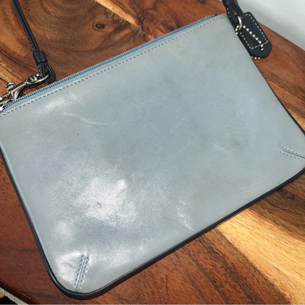 Coach Dusty Blue Gray Leather Zip Top Wristlet Clutch Est 1941 - Picture 3 of 7